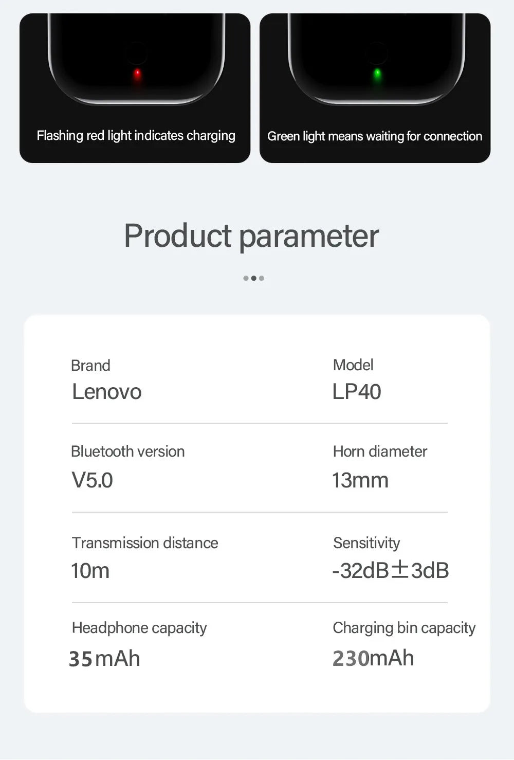 Fones de ouvido Lenovo LP40