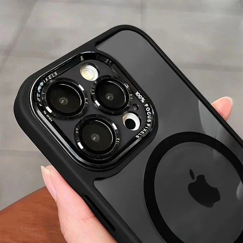 Capa protetora de lente magnética de metal de luxo para iPhone 16 15 14 13 12 11 Pro Max 16 Plus com carregamento sem fio e capa rígida transparente Sucesso