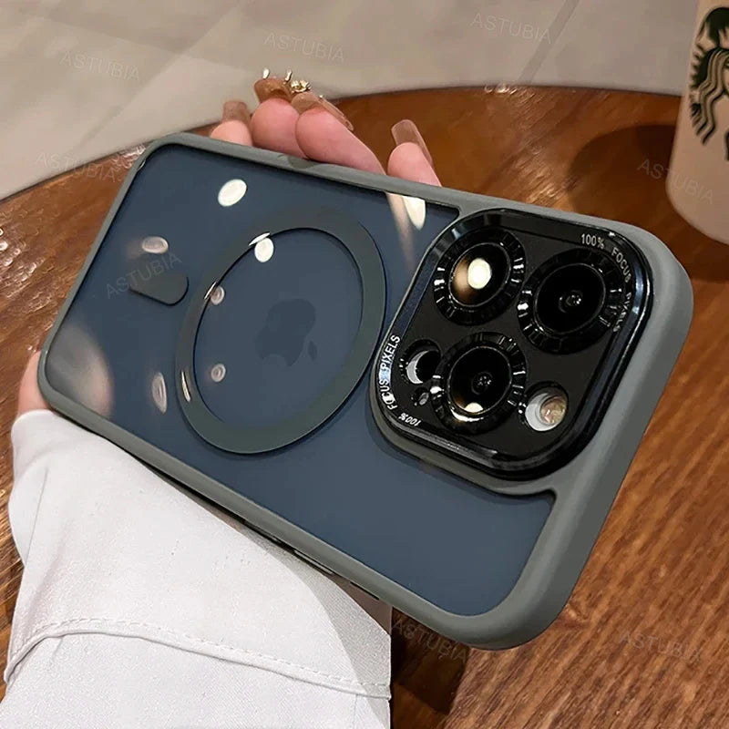 Capa protetora de lente magnética de metal de luxo para iPhone 16 15 14 13 12 11 Pro Max 16 Plus com carregamento sem fio e capa rígida transparente Sucesso