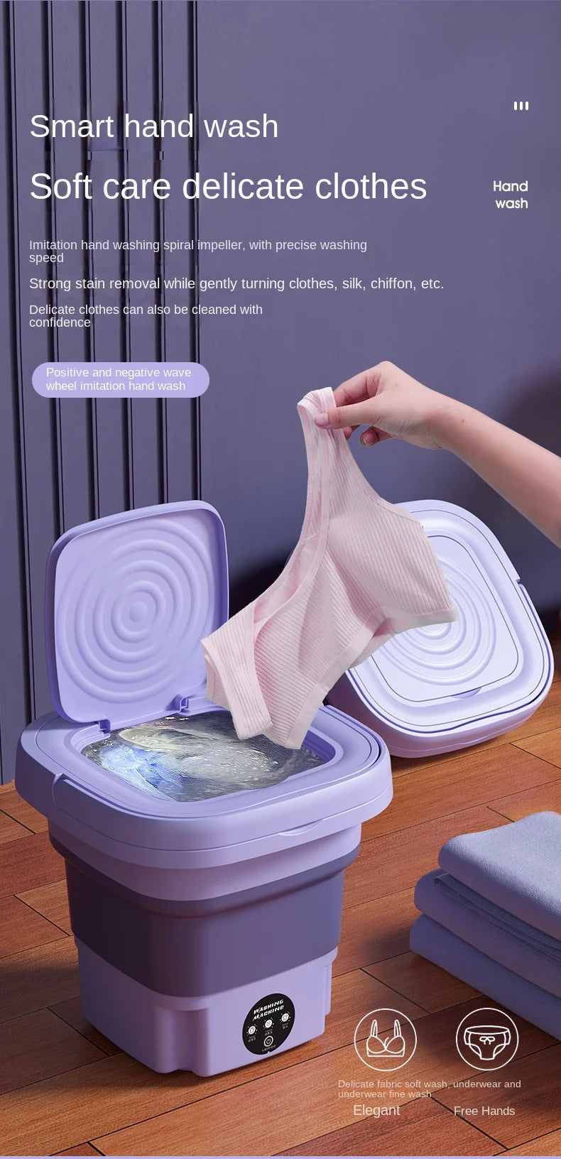 Máquina de lavar roupa pequena dobrável portátil de 8L