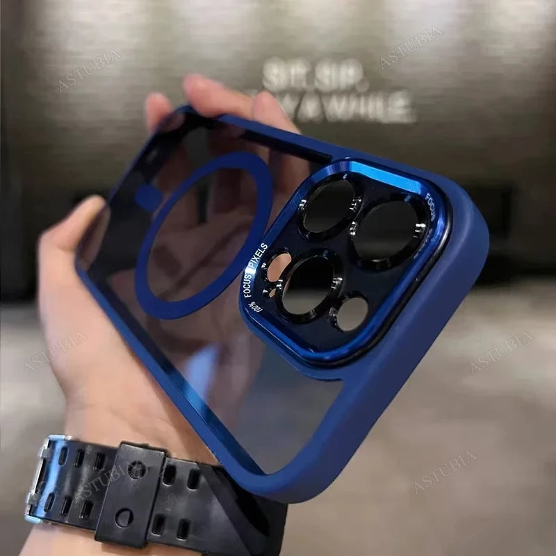 Capa protetora de lente magnética de metal de luxo para iPhone 16 15 14 13 12 11 Pro Max 16 Plus com carregamento sem fio e capa rígida transparente Sucesso