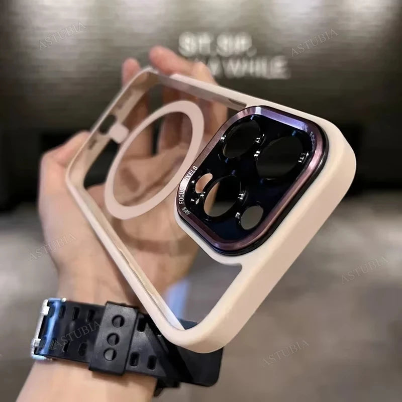 Capa protetora de lente magnética de metal de luxo para iPhone 16 15 14 13 12 11 Pro Max 16 Plus com carregamento sem fio e capa rígida transparente Sucesso
