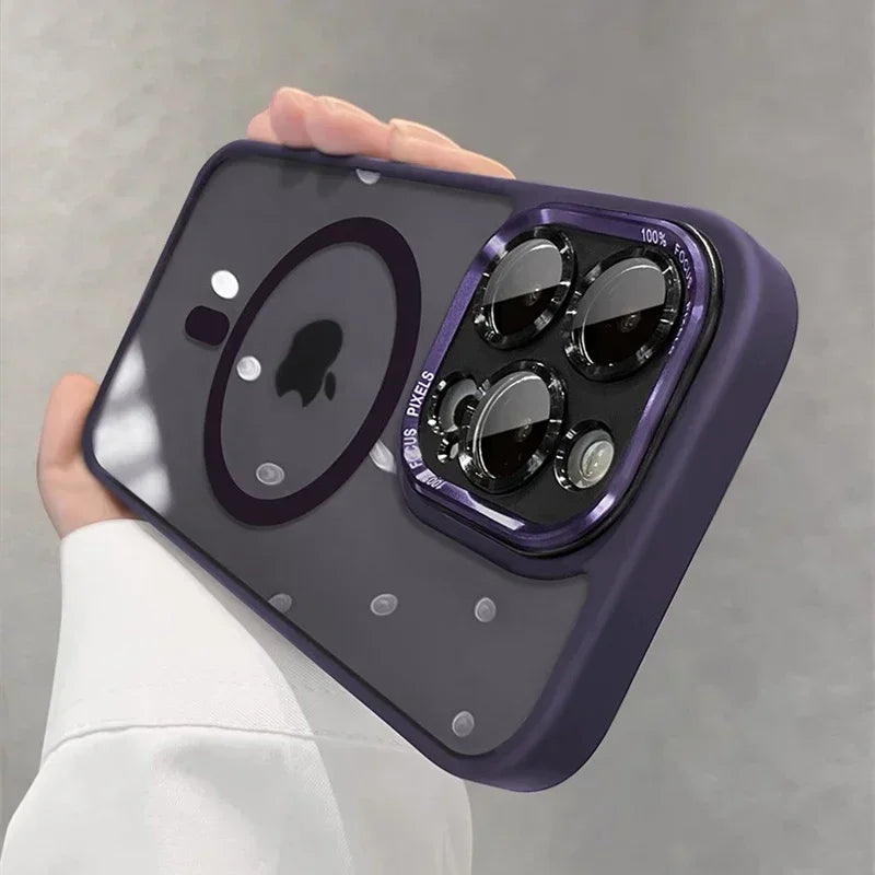 Capa protetora de lente magnética de metal de luxo para iPhone 16 15 14 13 12 11 Pro Max 16 Plus com carregamento sem fio e capa rígida transparente Sucesso