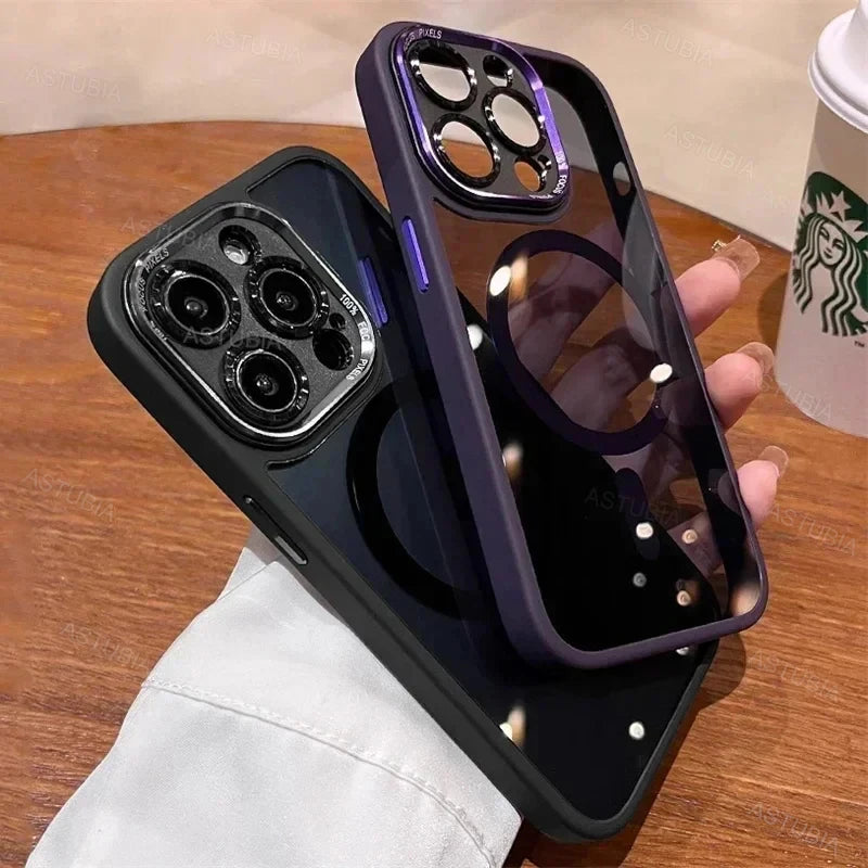 Capa protetora de lente magnética de metal de luxo para iPhone 16 15 14 13 12 11 Pro Max 16 Plus com carregamento sem fio e capa rígida transparente Sucesso