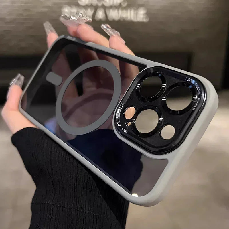 Capa protetora de lente magnética de metal de luxo para iPhone 16 15 14 13 12 11 Pro Max 16 Plus com carregamento sem fio e capa rígida transparente Sucesso