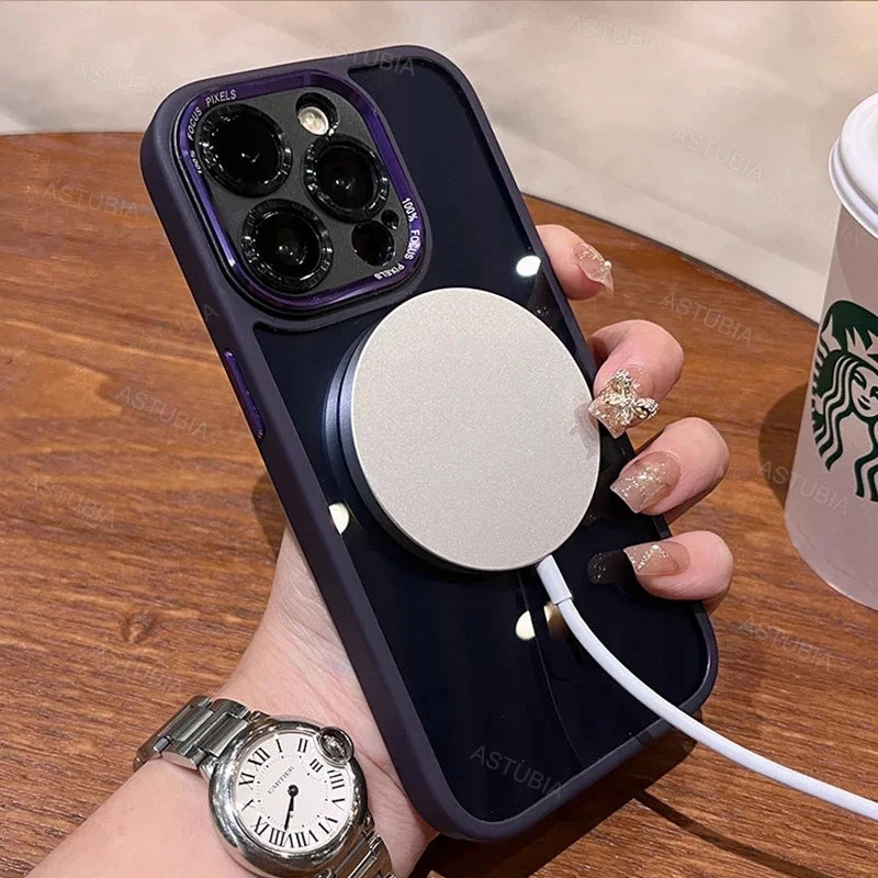 Capa protetora de lente magnética de metal de luxo para iPhone 16 15 14 13 12 11 Pro Max 16 Plus com carregamento sem fio e capa rígida transparente Sucesso