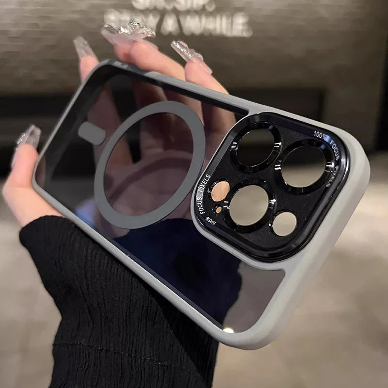 Capa protetora de lente magnética de metal de luxo para iPhone 16 15 14 13 12 11 Pro Max 16 Plus com carregamento sem fio e capa rígida transparente Sucesso