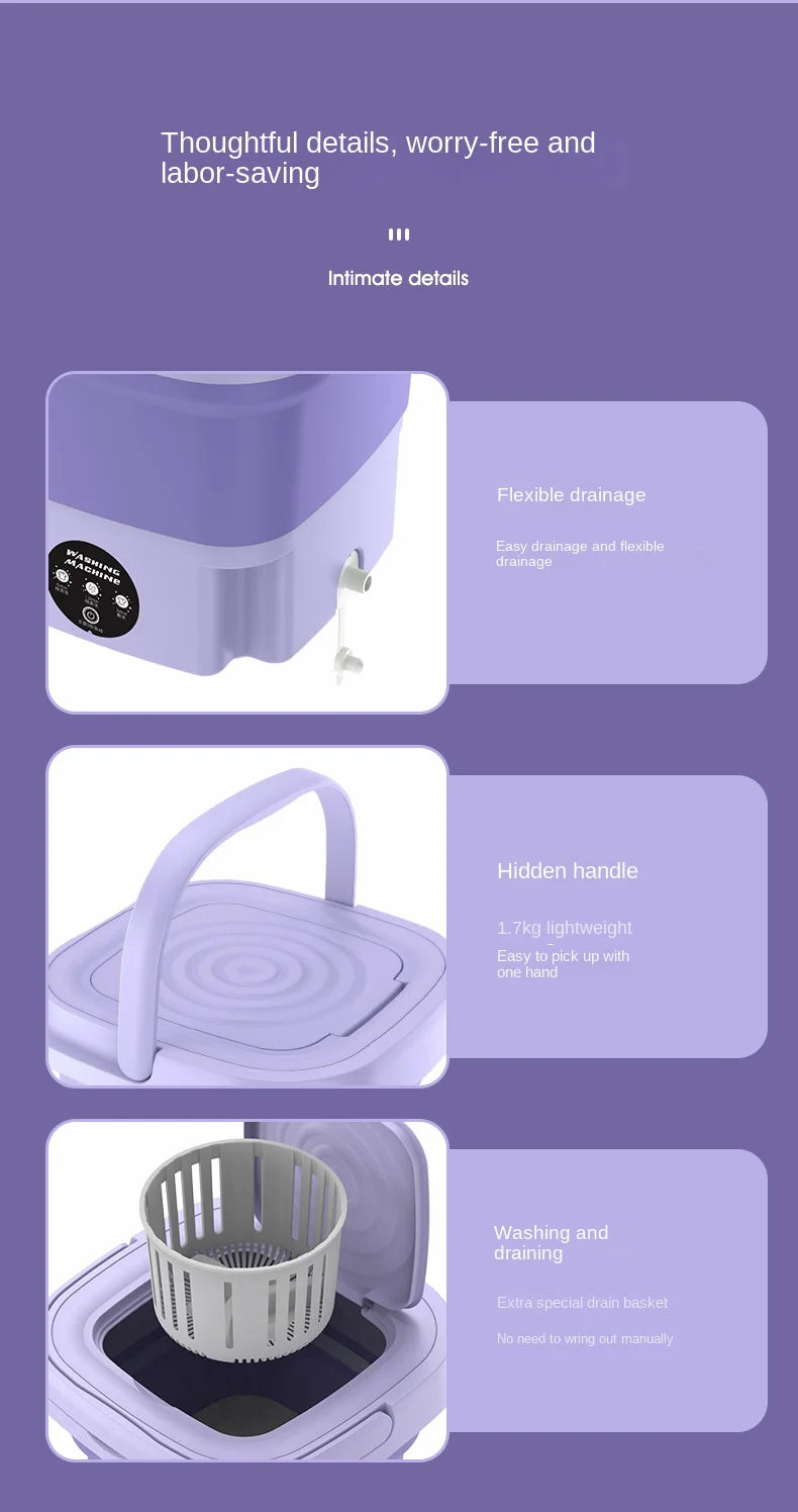 Máquina de lavar roupa pequena dobrável portátil de 8L