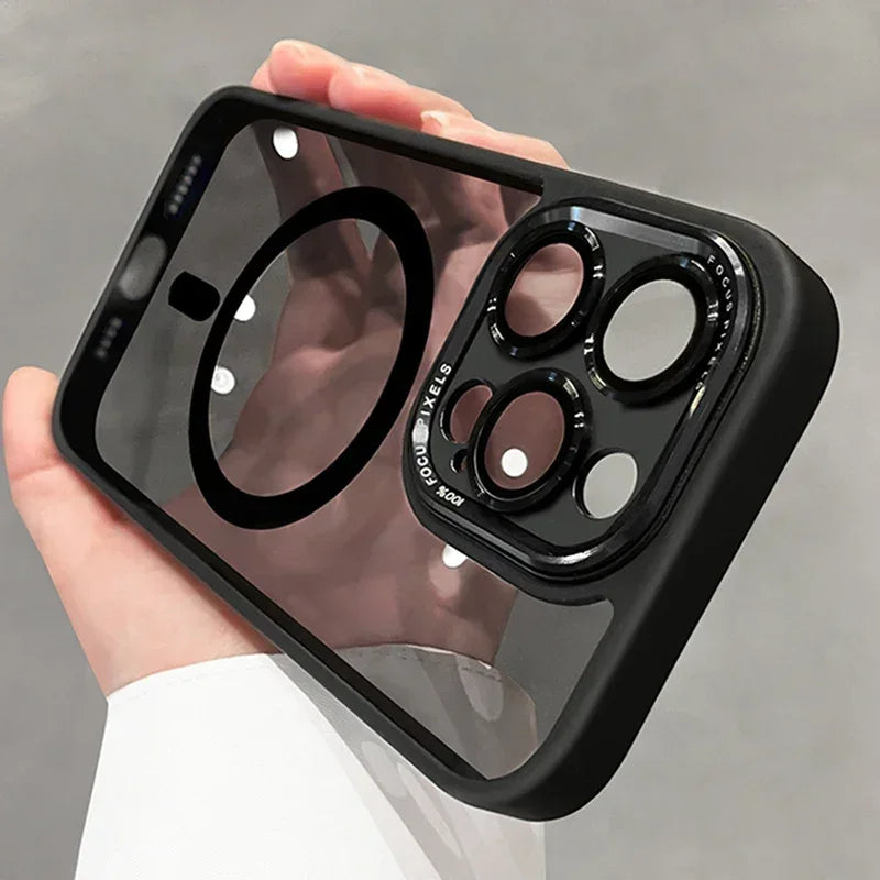Capa protetora de lente magnética de metal de luxo para iPhone 16 15 14 13 12 11 Pro Max 16 Plus com carregamento sem fio e capa rígida transparente Sucesso