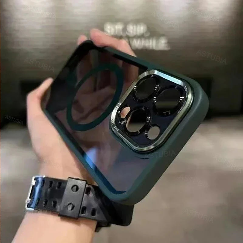 Capa protetora de lente magnética de metal de luxo para iPhone 16 15 14 13 12 11 Pro Max 16 Plus com carregamento sem fio e capa rígida transparente Sucesso