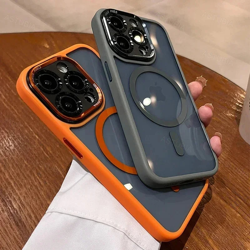 Capa protetora de lente magnética de metal de luxo para iPhone 16 15 14 13 12 11 Pro Max 16 Plus com carregamento sem fio e capa rígida transparente Sucesso