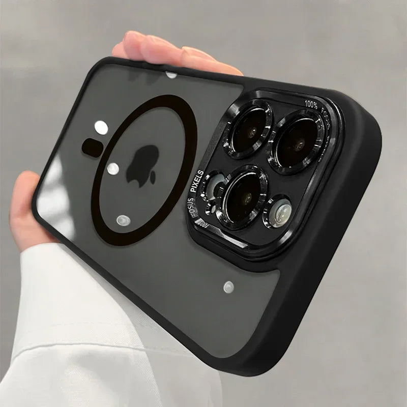 Capa protetora de lente magnética de metal de luxo para iPhone 16 15 14 13 12 11 Pro Max 16 Plus com carregamento sem fio e capa rígida transparente Sucesso
